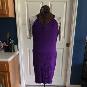 LuLaRoe Purple Midi Dress with White Sleeves
